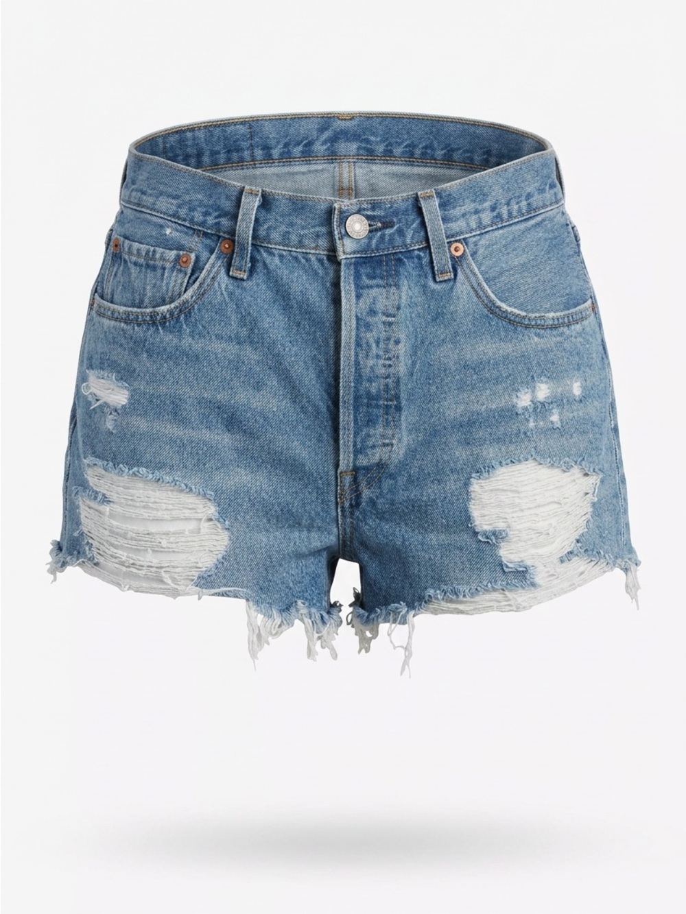 Levi's Light Blue Distressed High-Rise Denim Shorts